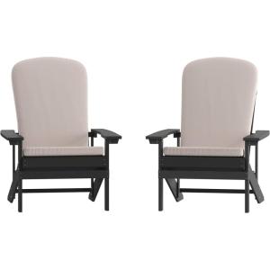 Flash Furniture Charlestown Set of 2 Adirondack Chairs with Cushions – Slate Gray Poly Resin Frame – Cream All-Weather Cushions – Indoor/Outdoor Use(Slate Gray/Cream)