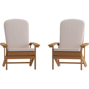 Flash Furniture Charlestown Set of 2 Adirondack Chairs with Cushions – Slate Gray Poly Resin Frame – Cream All-Weather Cushions – Indoor/Outdoor Use(Teak/Cream)