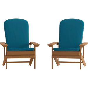 Flash Furniture Charlestown Set of 2 Adirondack Chairs with Cushions – Slate Gray Poly Resin Frame – Cream All-Weather Cushions – Indoor/Outdoor Use(Teak/Teal)