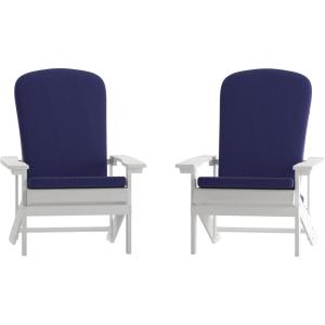 Flash Furniture Charlestown Set of 2 Adirondack Chairs with Cushions – Slate Gray Poly Resin Frame – Cream All-Weather Cushions – Indoor/Outdoor Use(White/Blue)