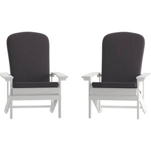 Flash Furniture Charlestown Set of 2 Adirondack Chairs with Cushions – Slate Gray Poly Resin Frame – Cream All-Weather Cushions – Indoor/Outdoor Use(White/Gray)