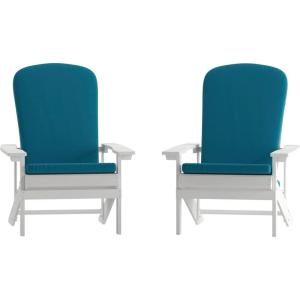 Flash Furniture Charlestown Set of 2 Adirondack Chairs with Cushions – Slate Gray Poly Resin Frame – Cream All-Weather Cushions – Indoor/Outdoor Use(White/Teal)