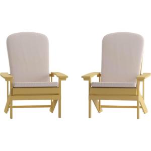 Flash Furniture Charlestown Set of 2 Adirondack Chairs with Cushions – Slate Gray Poly Resin Frame – Cream All-Weather Cushions – Indoor/Outdoor Use(Yellow/Cream)
