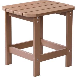 Flash Furniture Charlestown Tiered Commercial Poly Resin Adirondack Side Table – Natural Cedar – All-Weather – Indoor/Outdoor