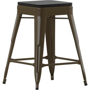 Flash Furniture Cierra 4 Pack Commercial Indoor Counter Height Stools – Gunmetal Galvanized Steel Frame – Black All-Weather Poly Resin Seat – 24″ High – Backless