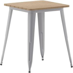 Flash Furniture Declan Commercial Outdoor Dining Table, All Weather Poly Resin Top with Steel Base, 23.75″ Square, Brown/Silver(Brown Top/Silver Frame)