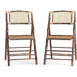 Flash Furniture Folding Bohemian Bamboo Chairs with Curved Backs, Modern Bamboo Folding Dining Chairs, 300 lb. Static Weight Capacity, Set of 2(Set of 2)