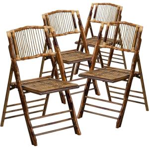 Flash Furniture Folding Bohemian Bamboo Chairs with Curved Backs, Modern Bamboo Folding Dining Chairs, 300 lb. Static Weight Capacity, Set of 2(Set of 4)