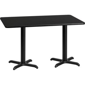 Flash Furniture Graniss 30” x 60” Rectangular Mahogany Laminate Table Top with 22” x 22” Table Height Bases(Black)