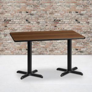 Flash Furniture Graniss 30” x 60” Rectangular Mahogany Laminate Table Top with 22” x 22” Table Height Bases(Walnut)