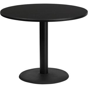 Flash Furniture Graniss 36” Round Walnut Laminate Table Top with 24” Round Table Height Base(Black)