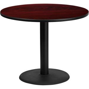 Flash Furniture Graniss 36” Round Walnut Laminate Table Top with 24” Round Table Height Base(Mahogany)