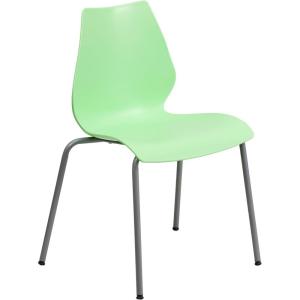 Flash Furniture HERCULES Series 770 lb. Capacity White Stack Chair with Lumbar Support and Silver Frame(Green)