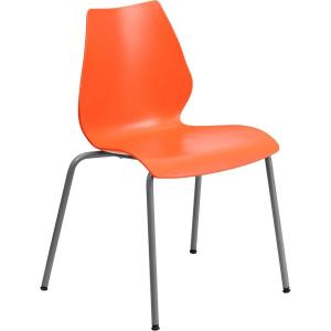 Flash Furniture HERCULES Series 770 lb. Capacity White Stack Chair with Lumbar Support and Silver Frame(Orange)