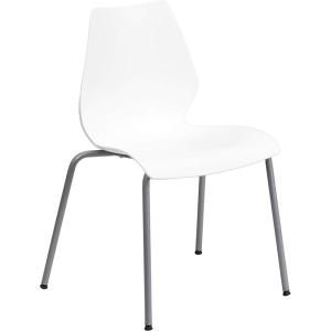 Flash Furniture HERCULES Series 770 lb. Capacity White Stack Chair with Lumbar Support and Silver Frame(White)
