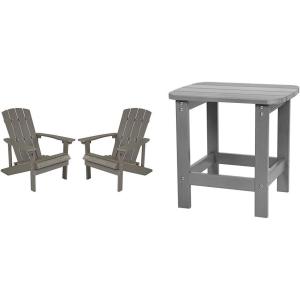 Flash Furniture Set of 2 Gray Poly Resin Adirondack Chairs & Commercial Poly Resin Adirondack Side Table – All Weather