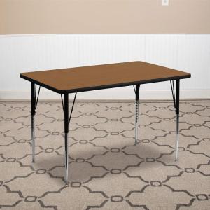 Flash Furniture Wren 30”W x 48”L Rectangular Red Thermal Laminate Activity Table – Standard Height Adjustable Legs(Oak)
