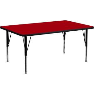 Flash Furniture Wren 30″W x 72″L Rectangular Oak Thermal Laminate Activity Table – Height Adjustable Short Legs(Red)