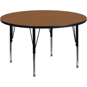 Flash Furniture Wren 42” Round Grey Thermal Laminate Activity Table – Height Adjustable Short Legs(Oak)