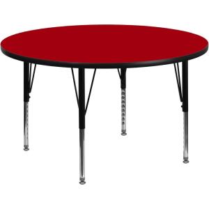 Flash Furniture Wren 42” Round Grey Thermal Laminate Activity Table – Height Adjustable Short Legs(Red)