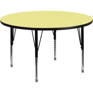 Flash Furniture Wren 42” Round Grey Thermal Laminate Activity Table – Height Adjustable Short Legs(Yellow)