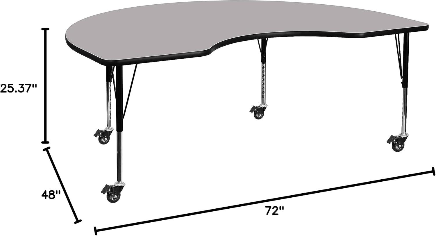 image:imageFlash Furniture Mobile 48W x 72L Kidney Oak Thermal Laminate Activity Table Height Adjustable Short LegsGrey