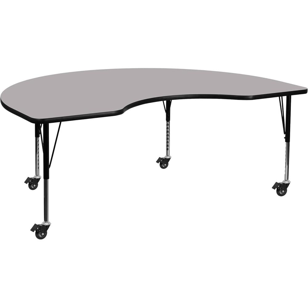 image:imageFlash Furniture Mobile 48W x 72L Kidney Oak Thermal Laminate Activity Table Height Adjustable Short LegsGrey