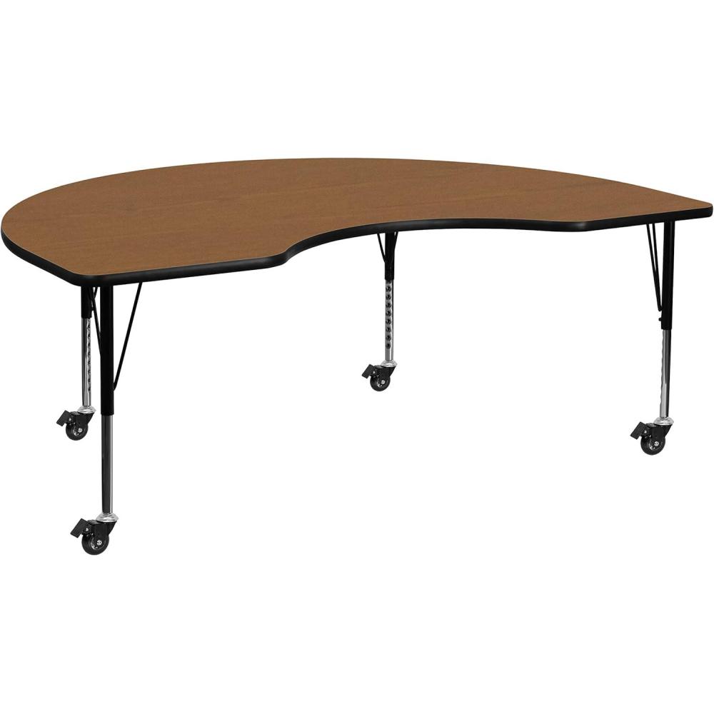 image:imageFlash Furniture Mobile 48W x 72L Kidney Oak Thermal Laminate Activity Table Height Adjustable Short LegsOak