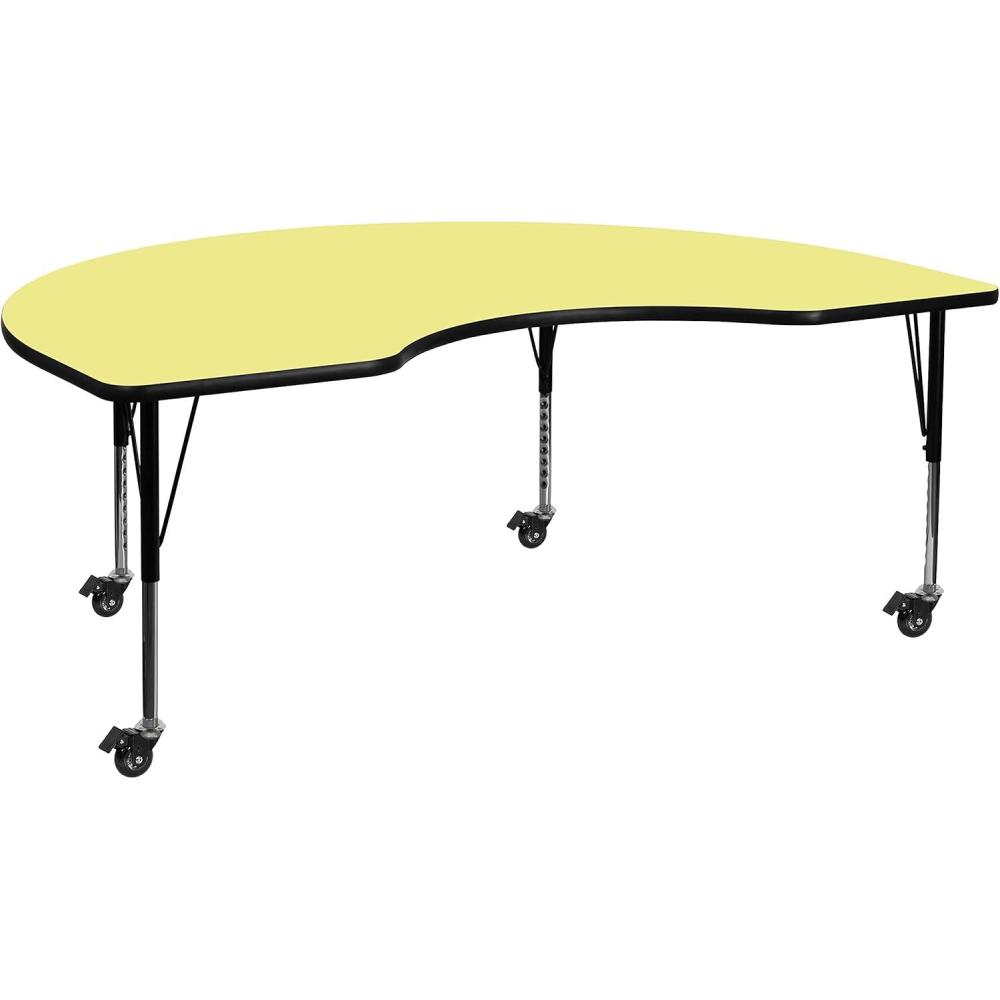 image:imageFlash Furniture Mobile 48W x 72L Kidney Oak Thermal Laminate Activity Table  Height Adjustable Short LegsYellow