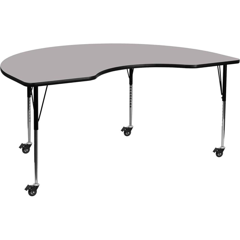 image:imageFlash Furniture Mobile 48W x 72L Kidney Yellow Thermal Laminate Activity Table  Standard Height Adjustable LegsGrey