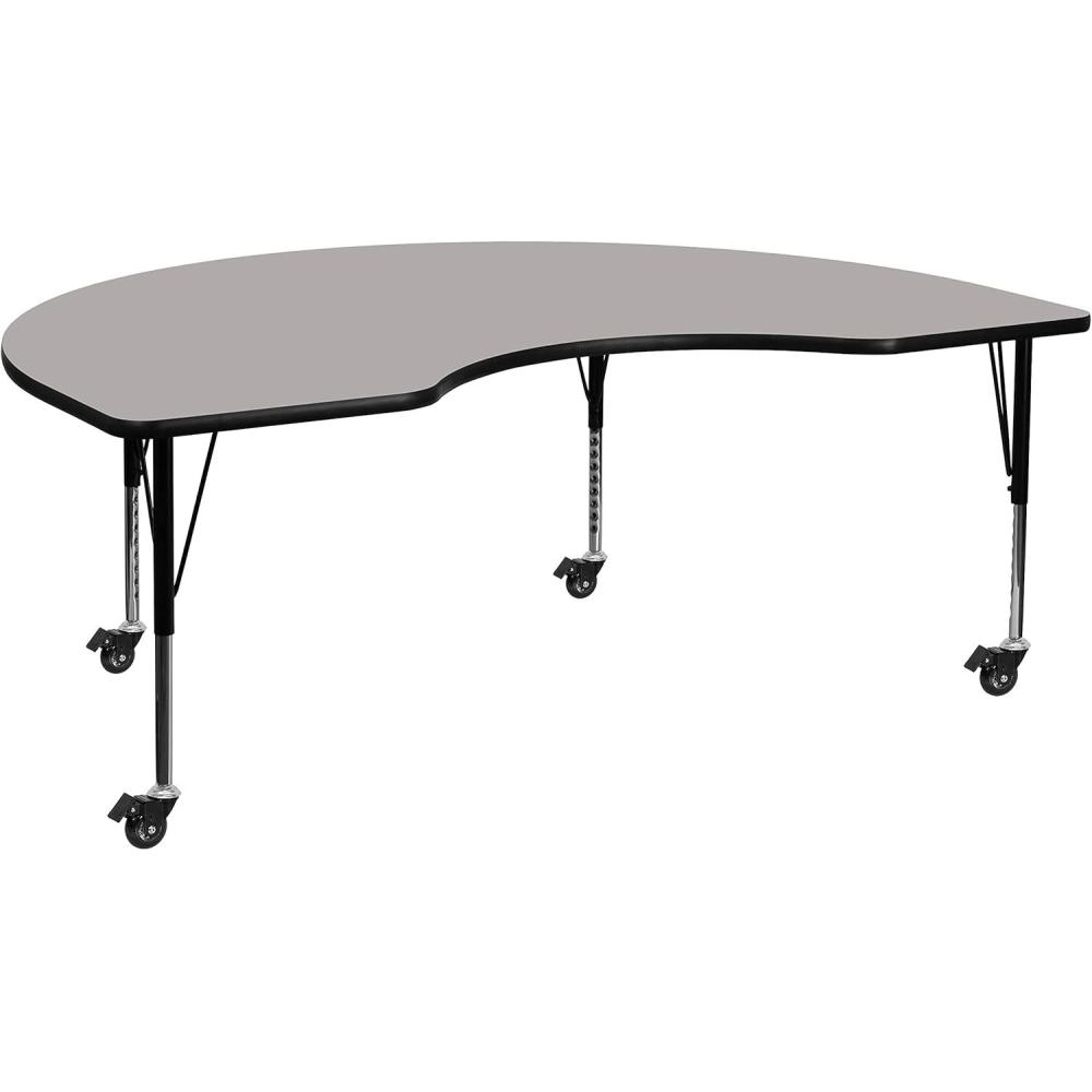 image:imageFlash Furniture Wren Mobile 48W x 72L Kidney Grey HP Laminate Activity Table  Height Adjustable Short LegsGrey