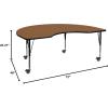 Flash Furniture Mobile 48”W x 72”L Kidney Oak Thermal Laminate Activity Table – Height Adjustable Short Legs(Oak)