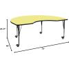 Flash Furniture Mobile 48”W x 72”L Kidney Oak Thermal Laminate Activity Table – Height Adjustable Short Legs(Yellow)