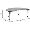 Flash Furniture Mobile 48”W x 96”L Kidney Oak HP Laminate Activity Table – Height Adjustable Short Legs(Grey)