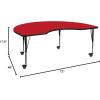 Flash Furniture Wren Mobile 48”W x 72”L Kidney Grey HP Laminate Activity Table – Height Adjustable Short Legs(Red)