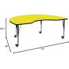 Flash Furniture Wren Mobile 48”W x 72”L Kidney Grey HP Laminate Activity Table – Height Adjustable Short Legs(Yellow)