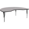 Flash Furniture 48”W x 96”L Kidney Yellow Thermal Laminate Activity Table – Height Adjustable Short Legs(Grey)