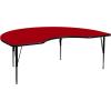 Flash Furniture 48”W x 96”L Kidney Yellow Thermal Laminate Activity Table – Height Adjustable Short Legs(Red)
