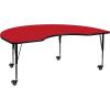 Flash Furniture Wren Mobile 48”W x 72”L Kidney Grey HP Laminate Activity Table – Height Adjustable Short Legs(Red)
