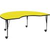 Flash Furniture Wren Mobile 48”W x 72”L Kidney Grey HP Laminate Activity Table – Height Adjustable Short Legs(Yellow)