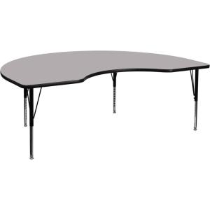 Flash Furniture 48”W x 96”L Kidney Yellow Thermal Laminate Activity Table – Height Adjustable Short Legs(Grey)