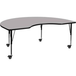 Flash Furniture Mobile 48”W x 72”L Kidney Oak Thermal Laminate Activity Table – Height Adjustable Short Legs(Grey)