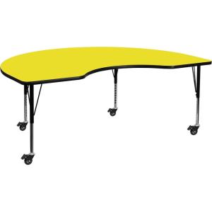 Flash Furniture Mobile 48”W x 96”L Kidney Oak HP Laminate Activity Table – Height Adjustable Short Legs(Yellow)