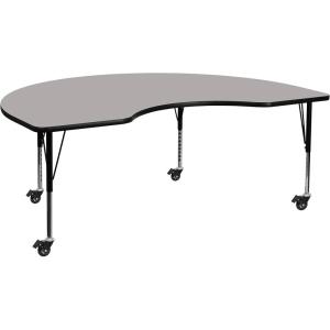 Flash Furniture Wren Mobile 48”W x 72”L Kidney Grey HP Laminate Activity Table – Height Adjustable Short Legs(Grey)