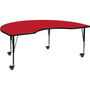 Flash Furniture Wren Mobile 48”W x 72”L Kidney Grey HP Laminate Activity Table – Height Adjustable Short Legs(Red)