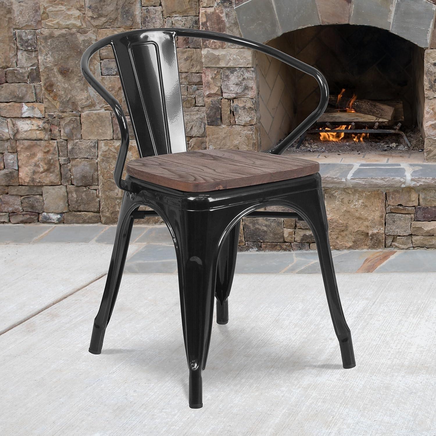 image:imageFlash Furniture Blue Metal Chair with Wood Seat and ArmsBlack