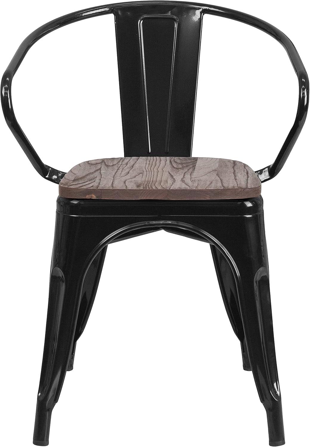 image:imageFlash Furniture Blue Metal Chair with Wood Seat and ArmsBlack