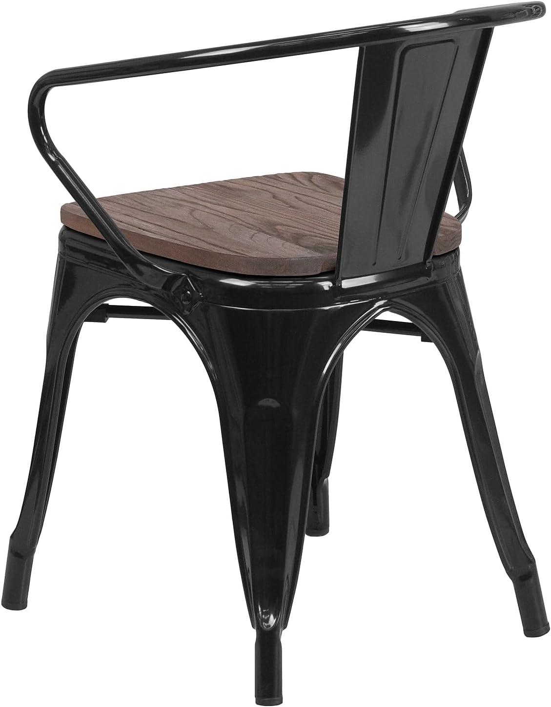 image:imageFlash Furniture Blue Metal Chair with Wood Seat and ArmsBlack