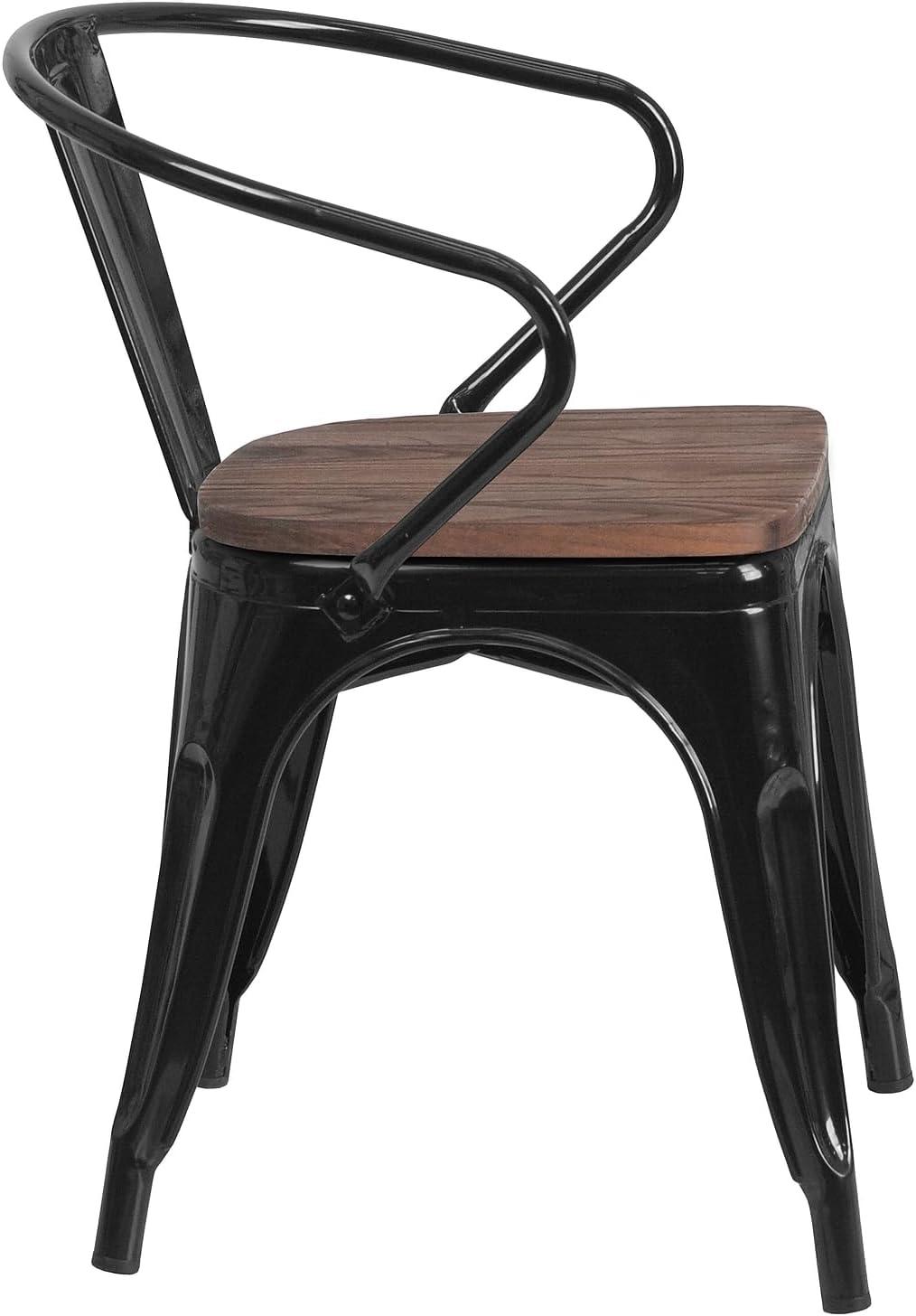 image:imageFlash Furniture Blue Metal Chair with Wood Seat and ArmsBlack