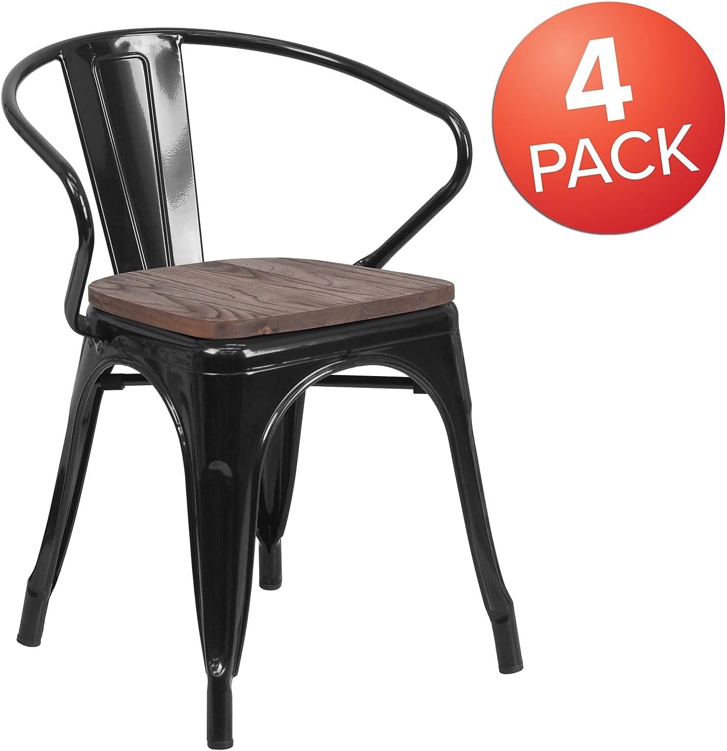 image:imageFlash Furniture Blue Metal Chair with Wood Seat and ArmsBlack